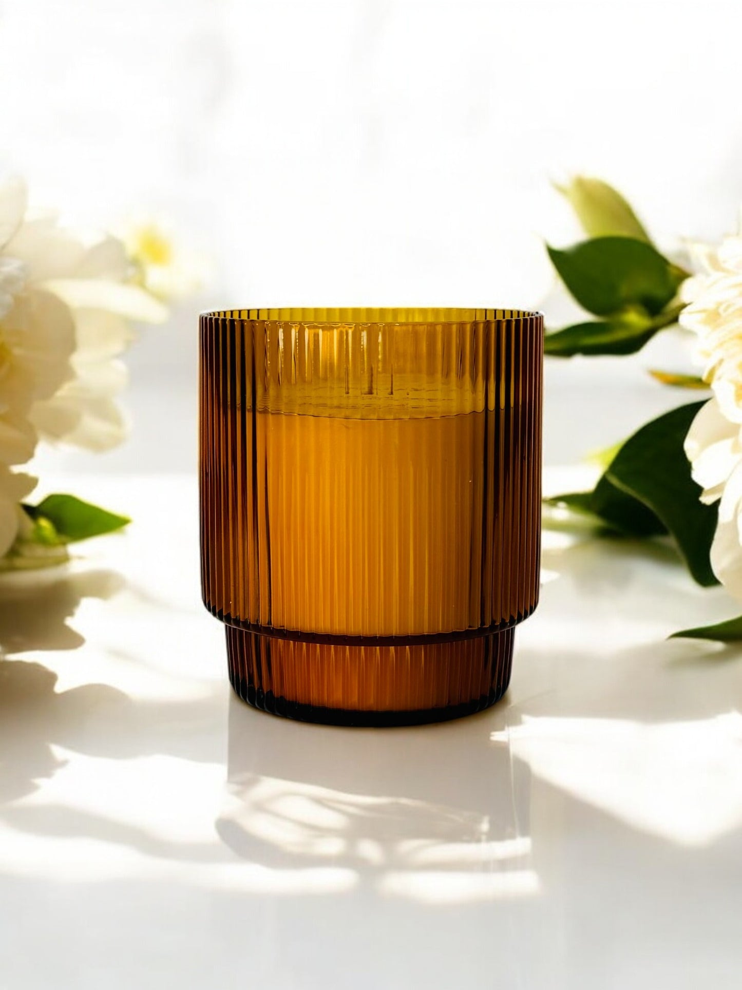 Ribbed Glass Candle - Amber