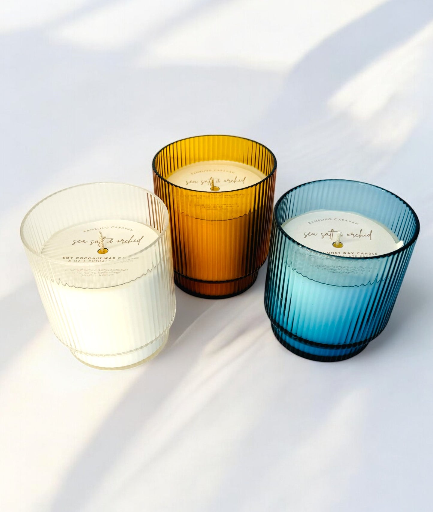 Ribbed Glass Candle - Amber