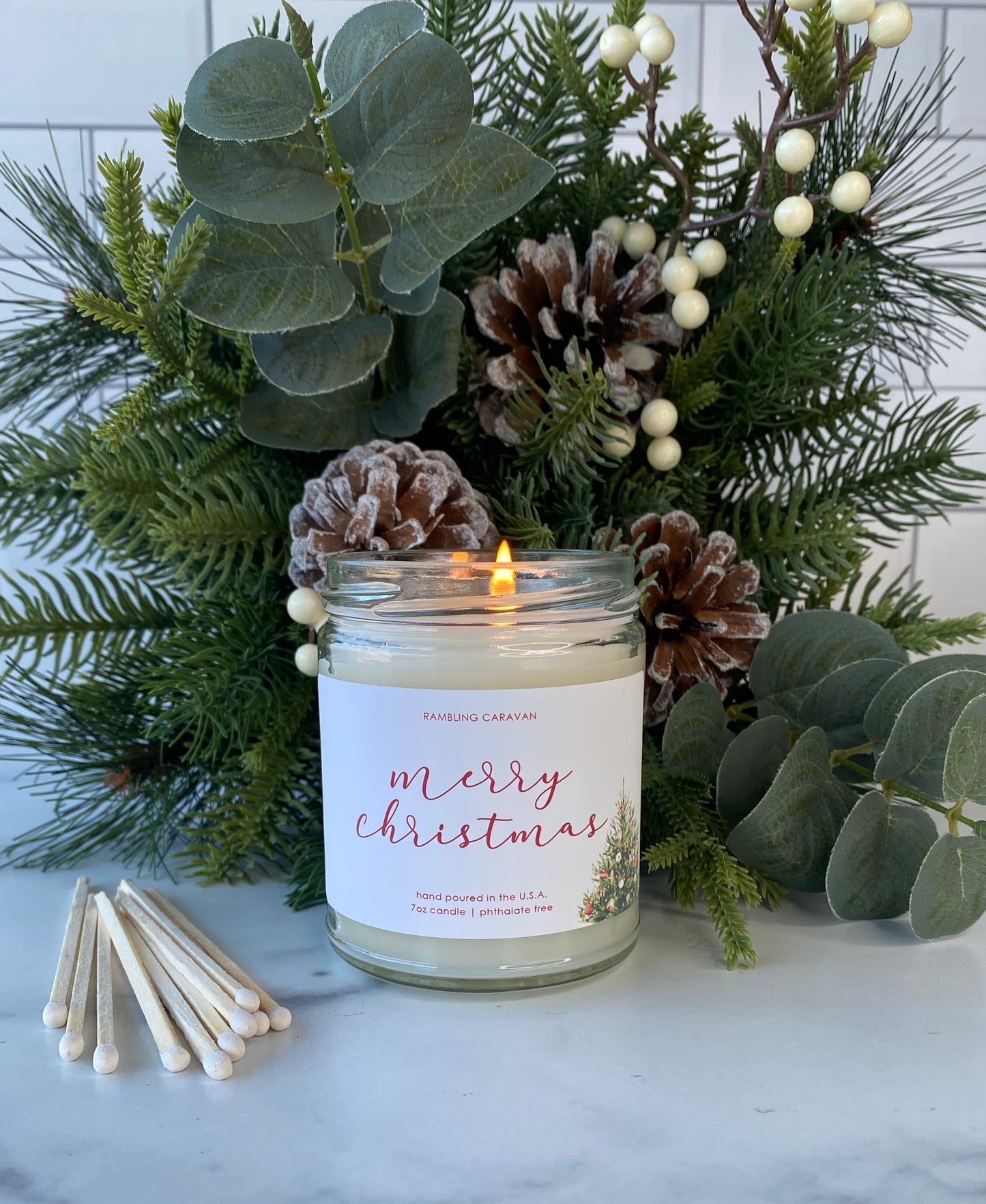 Merry Christmas (Script/Christmas Tree) Candle