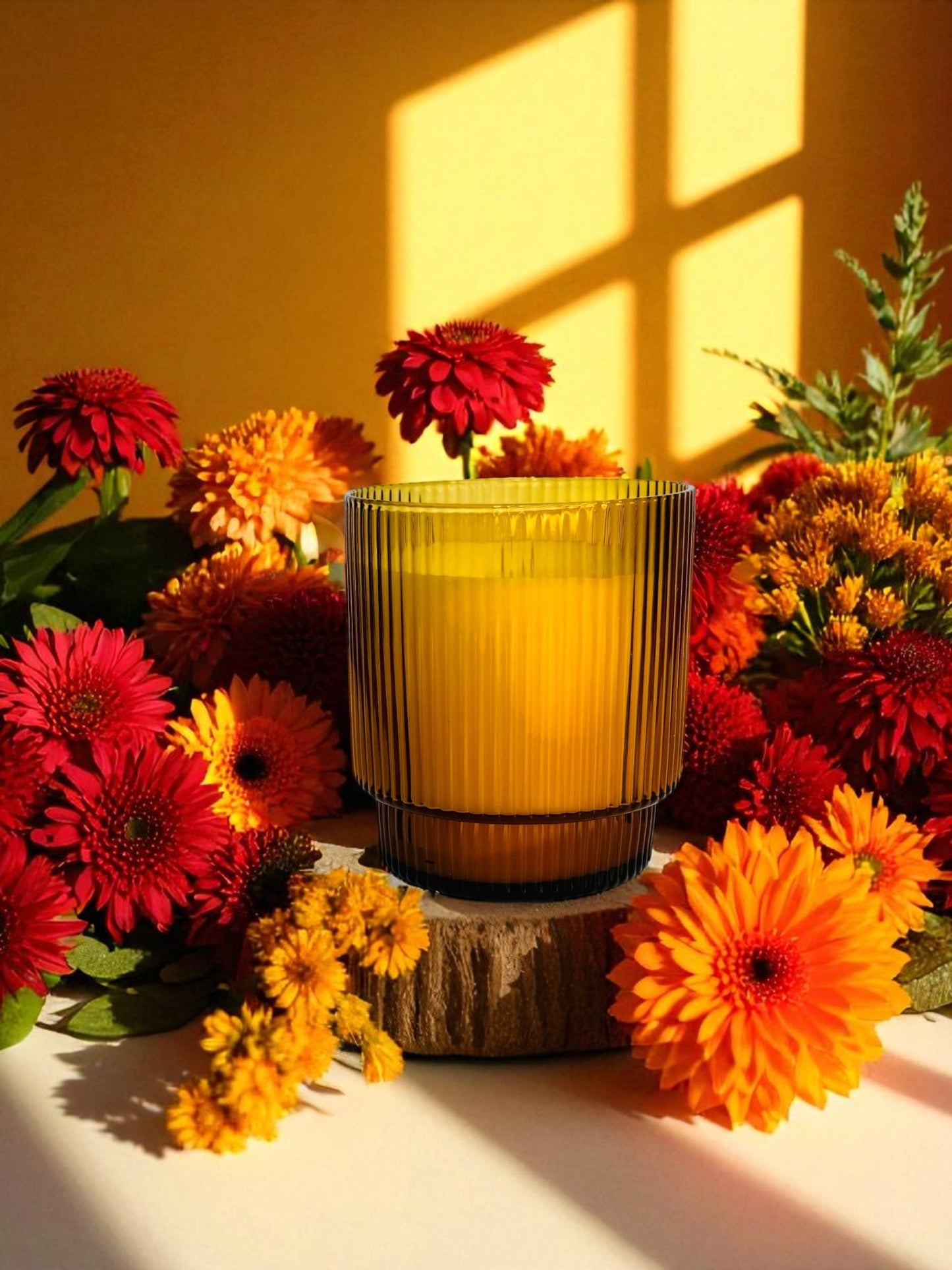 Ribbed Glass Candle - Amber