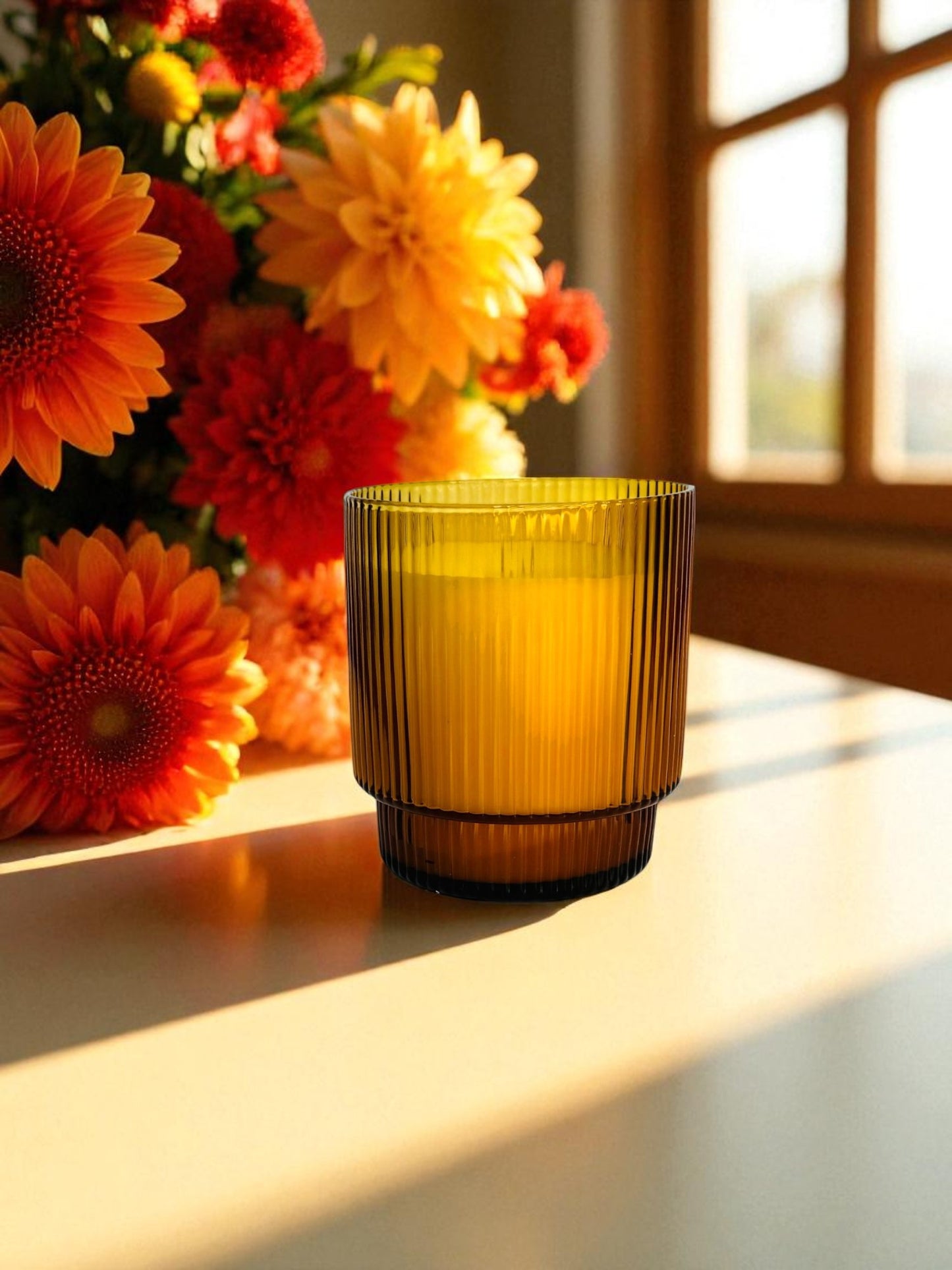 Ribbed Glass Candle - Amber
