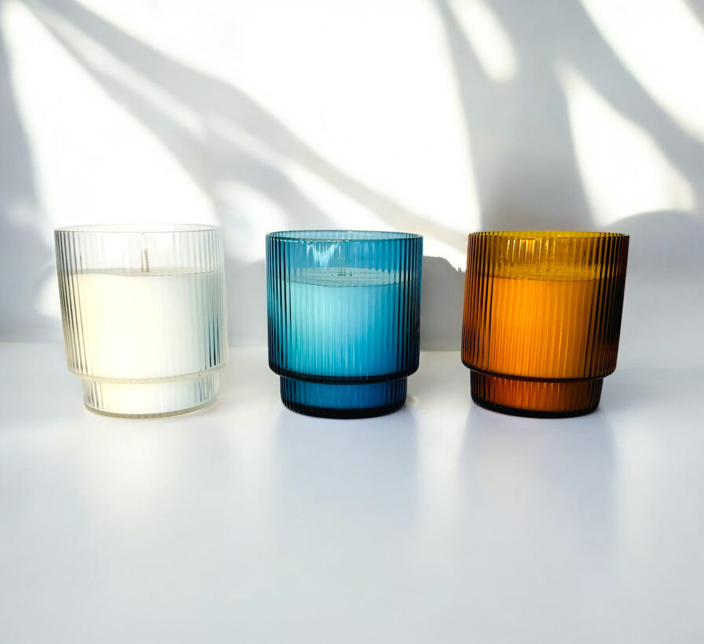Ribbed Glass Candle - Amber
