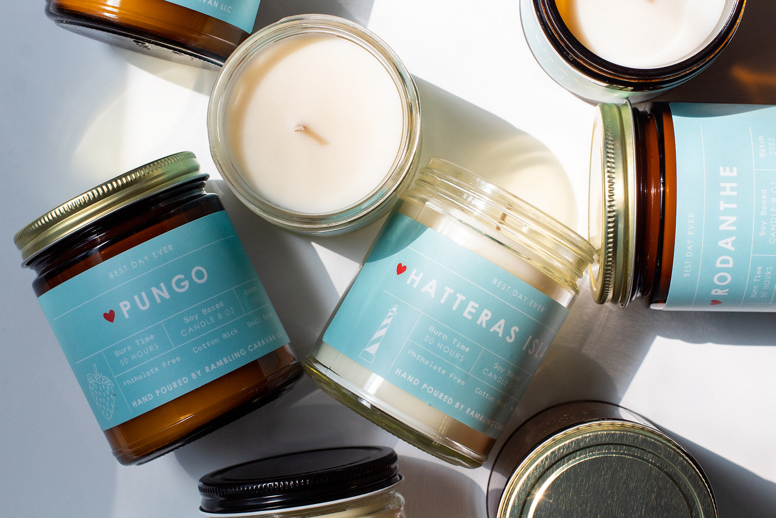 Grouping of candles with East Coast labels.