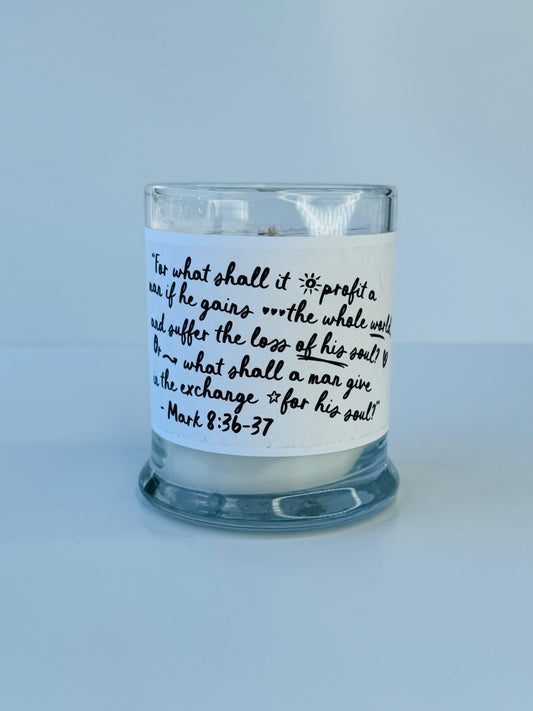 Bible Verse Candle - Mark 8:36-37