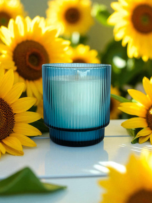 Ribbed Glass Candle - Blue